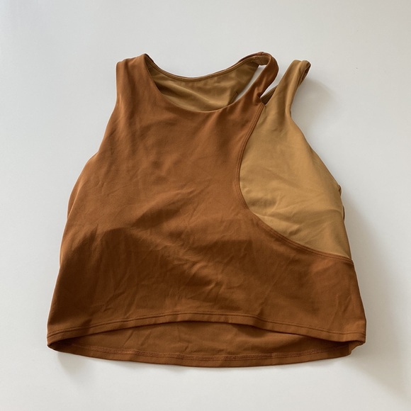 Lululemon Nulu Asymmetrical Yoga Tank Top A/B Cups Copper Brown / Bold Beige - Picture 3 of 7